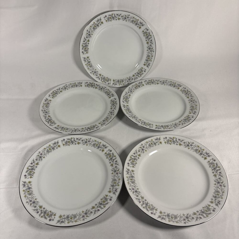 Set Of 5 Dynasty Fine China 8” Salad Dessert Plates Floral Border Made InChina